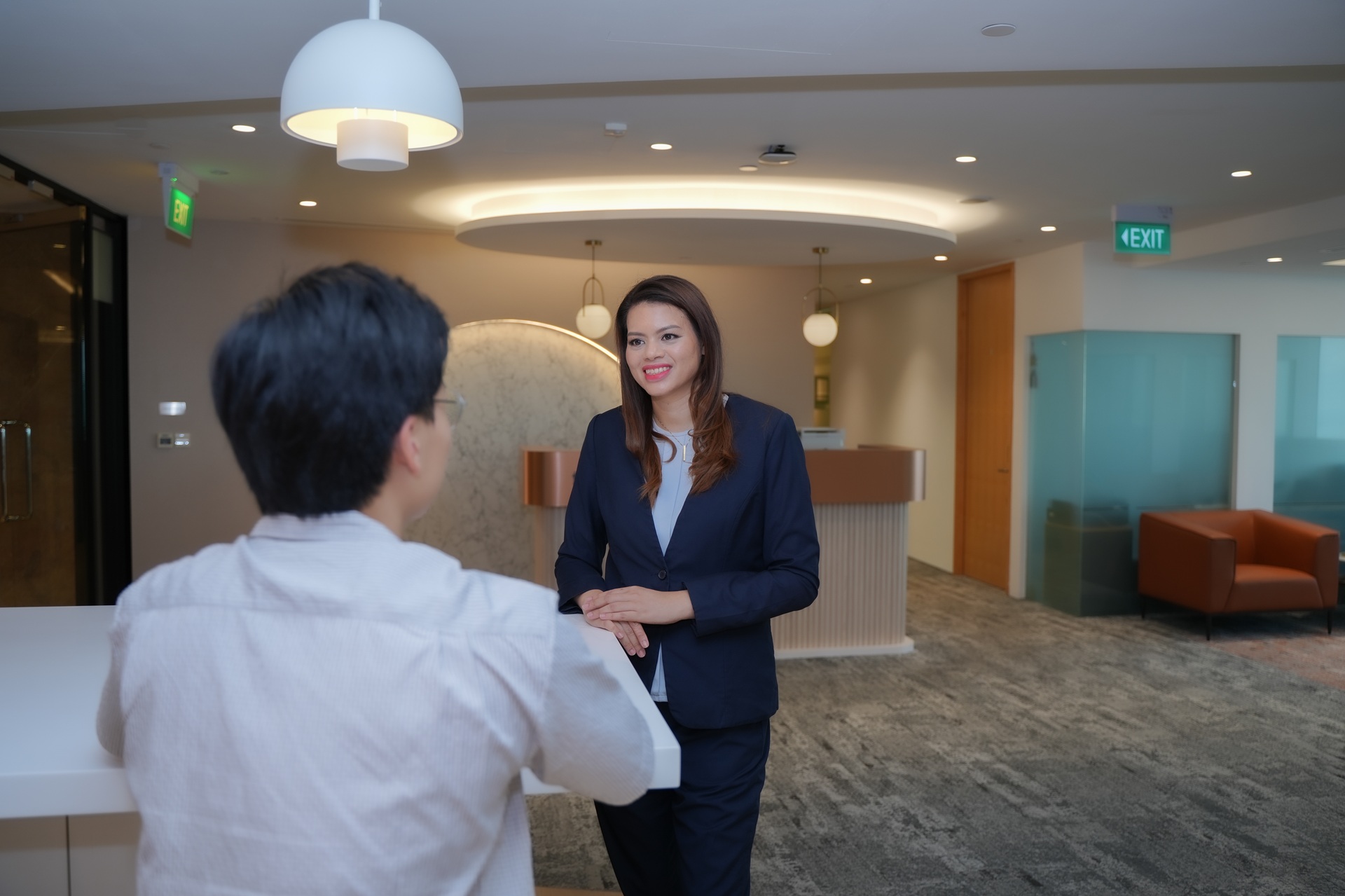 Professional reception area at a serviced office in Raffles Place